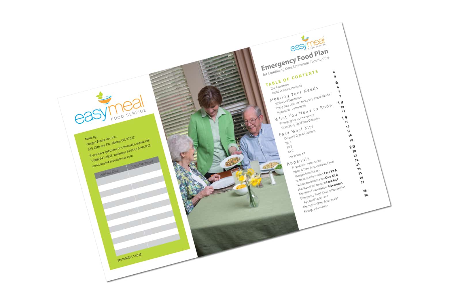 Table of Contents and Book Design for Easy Meal Food Service