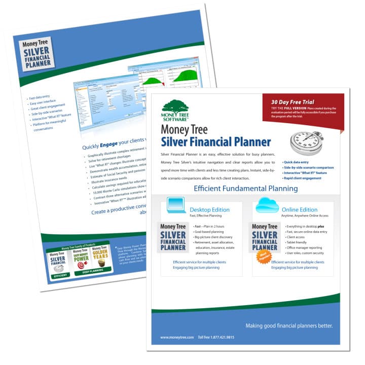 Graphic Design of Silver Financial Planning software brochure